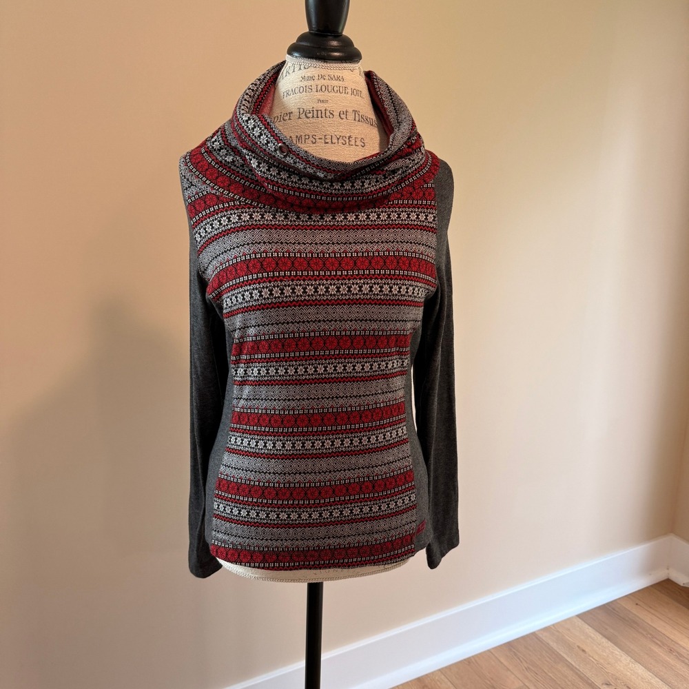 Purnell‎ Women's Gray/Red Snowflake Winter Design Turtle Neck Size XS